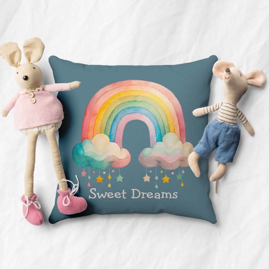 Kids Whimsical Pastel Rainbow in Clouds クッション