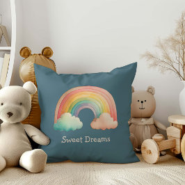 Kids Whimsical Pastel Rainbow in Clouds クッション