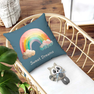 Kids Whimsical Pastel Rainbow in Clouds クッション
