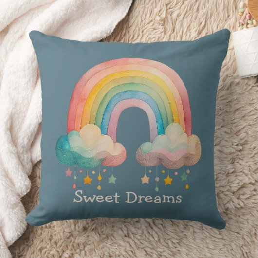 Kids Whimsical Pastel Rainbow in Clouds クッション (ブランケット)
