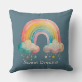 Kids Whimsical Pastel Rainbow in Clouds クッション (裏面)