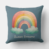 Kids Whimsical Pastel Rainbow in Clouds クッション (裏面)