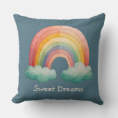 Kids Whimsical Pastel Rainbow in Clouds クッション (正面)