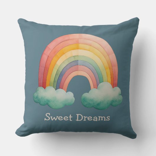 Kids Whimsical Pastel Rainbow in Clouds クッション (正面)