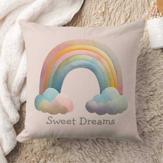 Kids Whimsical Pastel Rainbow in Clouds クッション (ブランケット)