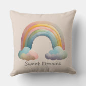 Kids Whimsical Pastel Rainbow in Clouds クッション (裏面)