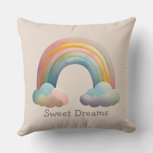Kids Whimsical Pastel Rainbow in Clouds クッション (裏面)
