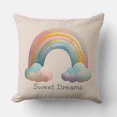 Kids Whimsical Pastel Rainbow in Clouds クッション (正面)