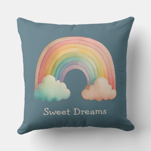 Kids Whimsical Pastel Rainbow in Clouds クッション (裏面)