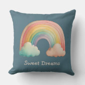Kids Whimsical Pastel Rainbow in Clouds クッション (正面)