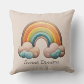 Kids Whimsical Pastel Rainbow in Clouds クッション (裏面)