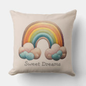 Kids Whimsical Pastel Rainbow in Clouds クッション (正面)