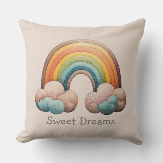 Kids Whimsical Pastel Rainbow in Clouds クッション (正面)