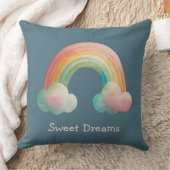 Kids Whimsical Pastel Rainbow in Clouds クッション (ブランケット)