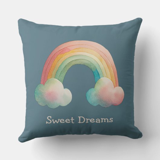 Kids Whimsical Pastel Rainbow in Clouds クッション (裏面)
