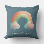 Kids Whimsical Pastel Rainbow in Clouds クッション (正面)