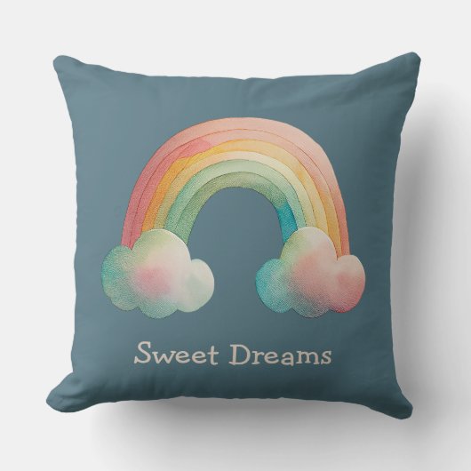 Kids Whimsical Pastel Rainbow in Clouds クッション (正面)