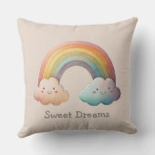 Kids Whimsical Pastel Rainbow in Clouds クッション (裏面)