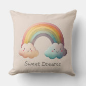 Kids Whimsical Pastel Rainbow in Clouds クッション (正面)