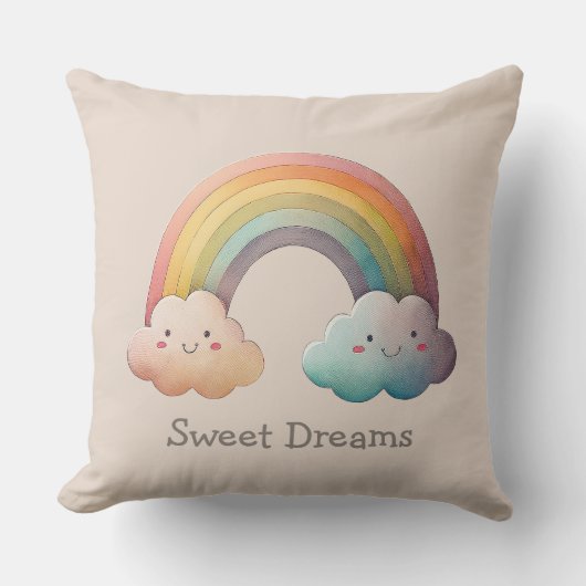 Kids Whimsical Pastel Rainbow in Clouds クッション (正面)