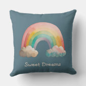 Kids Whimsical Pastel Rainbow in Clouds クッション (裏面)