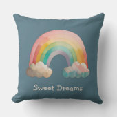 Kids Whimsical Pastel Rainbow in Clouds クッション (正面)