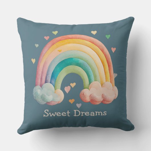 Kids Whimsical Pastel Rainbow in Clouds クッション (裏面)