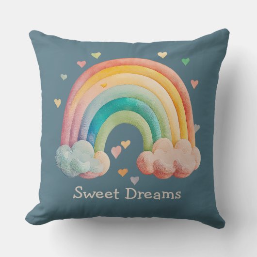 Kids Whimsical Pastel Rainbow in Clouds クッション (正面)
