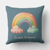 Kids Whimsical Pastel Rainbow in Clouds クッション (裏面)