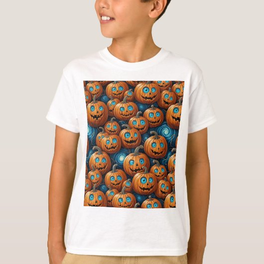 Kids Whimsical Pumpkin Halloween T-Shirt Tシャツ (正面)
