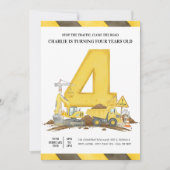 Kids Yellow Construction Truck Birthday Party 招待状 (正面)