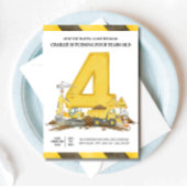 Kids Yellow Construction Truck Birthday Party 招待状