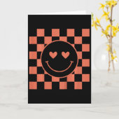 Kids Youth Checkered Retro Valentine Smile Face カード (黄色い花)
