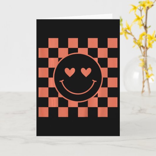 Kids Youth Checkered Retro Valentine Smile Face カード (黄色い花)