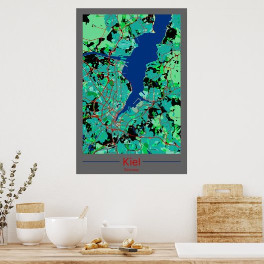 Kiel Stadtkarten Zentrum im Kontrast ポスター (キッチン)
