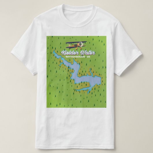 Kielder Water Northumberlandの英国の地図 Tシャツ (デザイン正面)