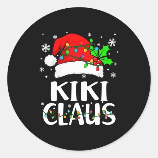 Kiki Claus Christmas Lights Pajama Family Matching ラウンドシール (正面)