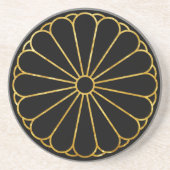 Kikuの菊の月曜日のフェイクな金ゴールドの黒 コースター (正面)