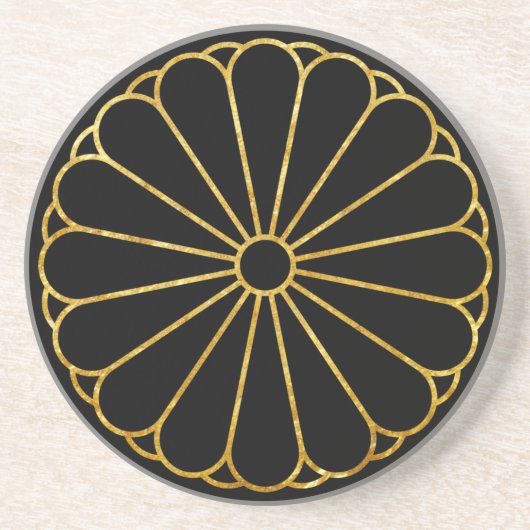 Kikuの菊の月曜日のフェイクな金ゴールドの黒 コースター (正面)