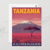 Kilimanjaro Tanzania Retro Travel ポストカード (正面/裏面)