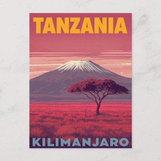 Kilimanjaro Tanzania Retro Travel ポストカード (正面)