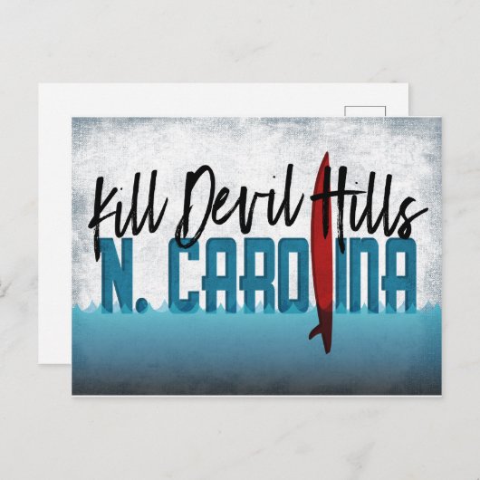 Kill Devil Hillsポストカードノースカロライナのサーフボード ポストカード (正面/裏面)