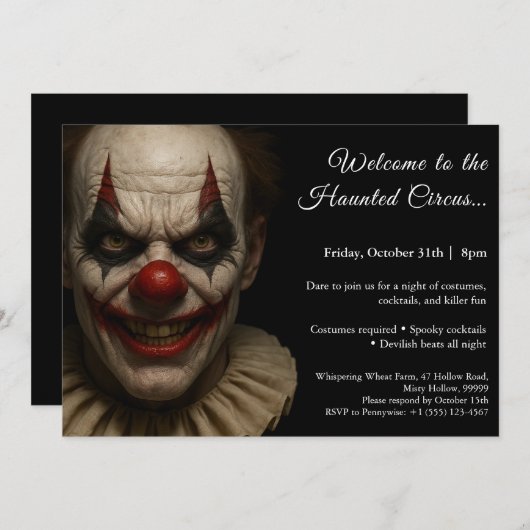 Killer Clown | Halloween Costume Party Invitation 招待状 (正面/裏面)