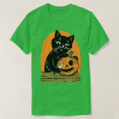 Killer Halloween Scary Black Cat With Knife Pumpki Tシャツ (デザイン正面)