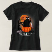 Killer Halloween Scary Moon Black Cat With Knife P Tシャツ (デザイン正面)