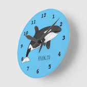 Killer whale cartoon illustration  ラウンド壁時計 (傾斜)