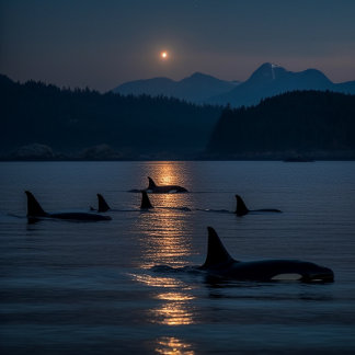 Killer Whales at Night - Orca Jigsaw Puzzle ジグソーパズル