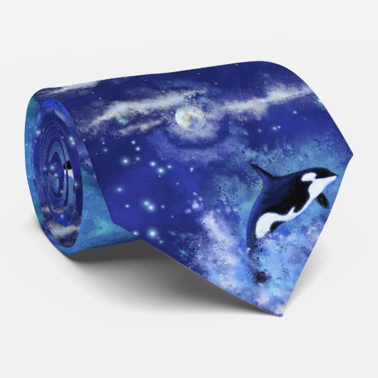 Killer Whales on Full Moon - Art Drawing ネクタイ (ロール)