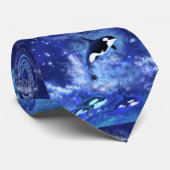 Killer Whales on Full Moon - Art Drawing - Blue ネクタイ (ロール)
