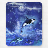 Killer Whales on Full Moon Mouse Pad - Blue マウスパッド (正面)
